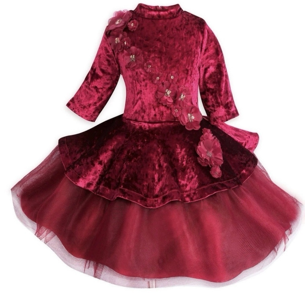 Disney Store Belle Red Velvet Holiday Special Dress Costume Beauty & Beast Sz 3